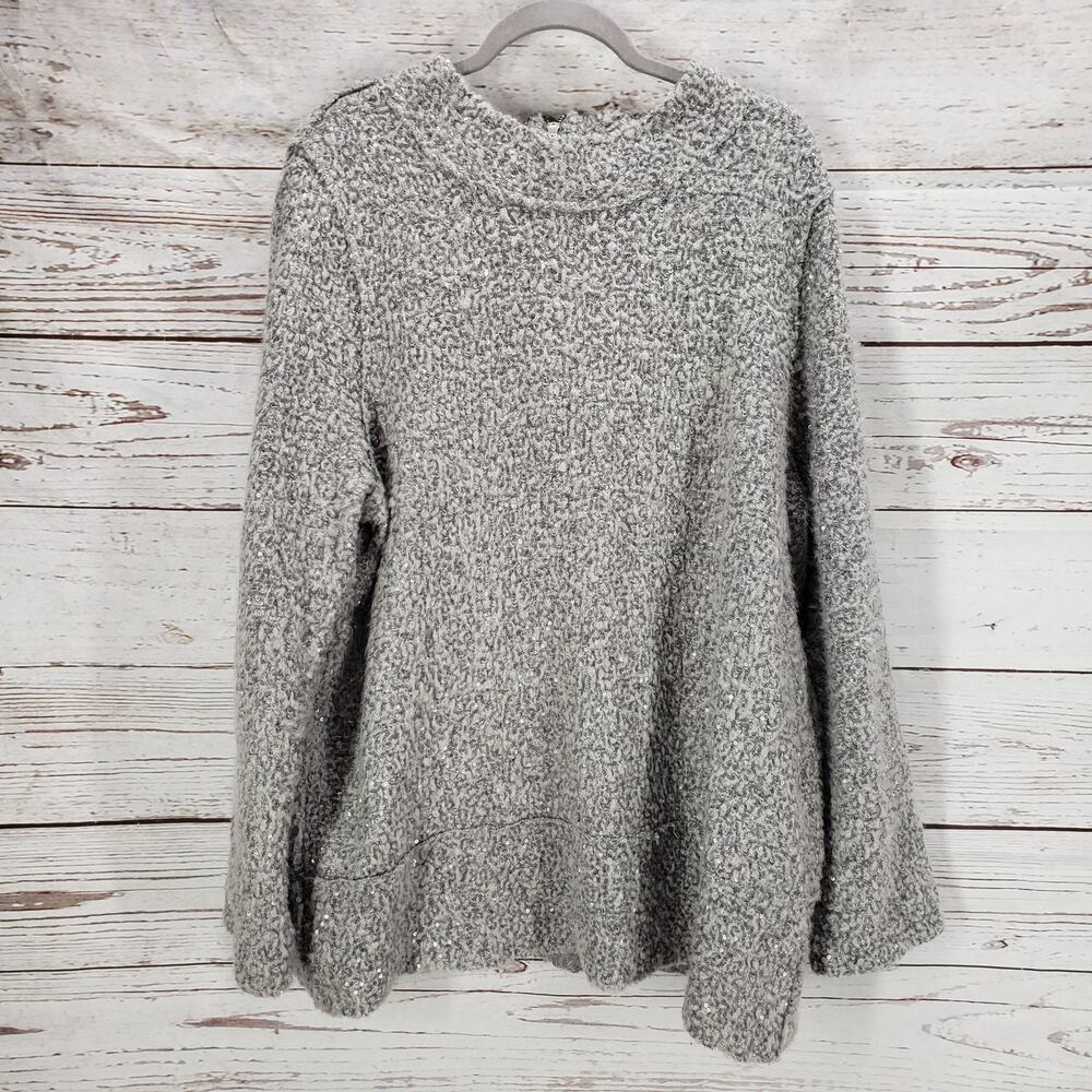 Soft Surroundings Women's Gray Sequin Knit Sweater Top Size 1X